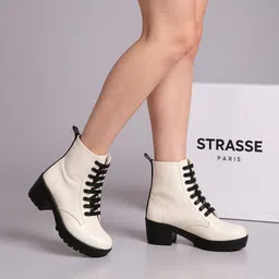 strasse paris Amazing Design Women's Ankle Length Block Heel Stylish Fashionable White Boots Boots For Women-picture-37