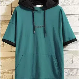 bell paper Women Colorblock V Neck Cotton Blend Green T-Shirt-picture-21