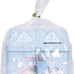 toystic Top selling Unicorn Hut House Shape Metal Piggy Bank with Lock & Keys, Coin Bank image 5