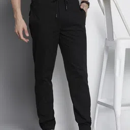 the indian garage co. Men Regular Fit Black Pure Cotton Trousers-picture-13