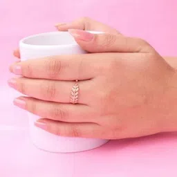 devora Rose Gold Plated Adjustable Leaf Ring for Women's and Girls Stainless Steel Zircon Titanium Plated Ring image 2