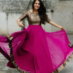 Women Fit and Flare Pink Maxi/Full Length Dress-image-9