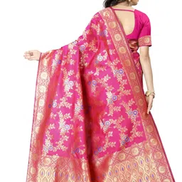 ffashion Embellished, Solid/Plain, Striped, Temple Border, Floral Print, Dyed, Woven Banarasi Art Silk, Cotton Silk Saree image 2