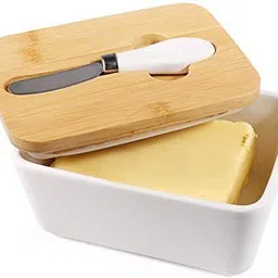 mfu Butter Dishes Box Premium Quality Elite Range Heavy Fine Porcelain Butter Box,Butter Dish with Wooden Top Cover,Lid with a Knife -600 ML Tray-picture-25