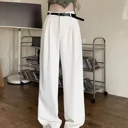 kotty Women Relaxed White Cotton Blend Trousers image 3