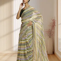 jayu Digital Print, Embroidered, Printed, Striped Bollywood Georgette Saree image 2
