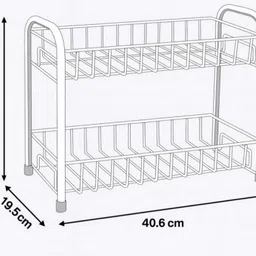 kitchen shine Utensil Kitchen Rack 2 Layer Shelf for Kitchen | Space-Saving Countertop Organizer Rack Steel image 3
