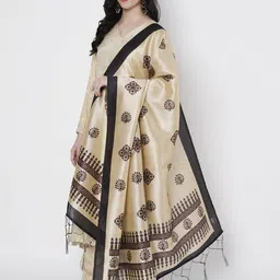 akshadeep Poly Chanderi Printed Beige Women Dupatta image 3
