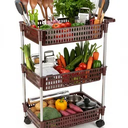 umax 360° Rotating Utility Storage Trolley, Durable Plastic & Metal Rolling Organizer Plastic Kitchen Trolley-picture-10