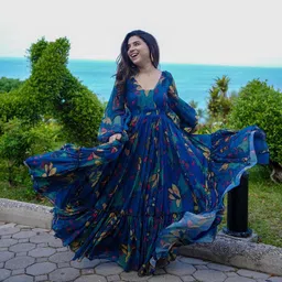 fabfinds Women Gown Blue Maxi/Full Length Dress image 2