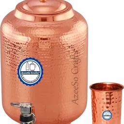 azeeso crafts 8 Liter Hammered Copper Water Dispenser Matka Pot Tank Container Vessel Jar Drum Bottom Loading Water Dispenser-picture-15