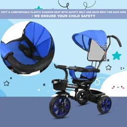 toyshoppee Tricycle Blue colour for Kids with Parent Handel ,180° seat rotation, Front or Back Basket with baby Canopy and sipper Tricycle for 12 months to 60 Months for Kids trikes Tricycle 4005 LIGHT BLUE Tricycle image 2