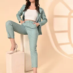 Women 3-Piece Cotton Blend Blazer Suit Set – Formal Wear, Office Outfit, Business Look Solid Suit-image-63