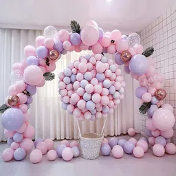 giftzadda Solid Pink & Purple Pastel Balloons Kit For Birthday - 50Pcs Pastel Pink & Purple Color Balloons ,10 Rose Gold Balloons, 5 Pink Confetti balloons for Birthday /Anniversary /Macaron Candy Balloons/Candyland Balloon-picture-27