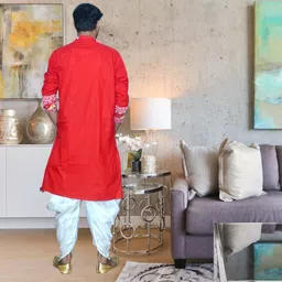 gouri collections Men Pure Cotton, Dupion Silk Kurta Dhoti Pant Set image 2