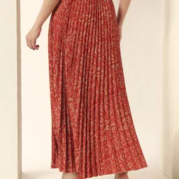 zwerlon Women Printed Pleated Red, Beige Skirt image 2