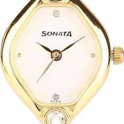 Sonata Quartz White Dial Gold Metal Strap Analog Watch - For Women NT8063YM03 image 2
