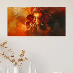 nestroots Canvas Framed Majestic Ganesha on Orange Canvas Wall Painting(18X36 Inch) image 1