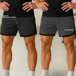 culish trend Pack of 2 Solid Men Grey Sports Shorts-picture-22