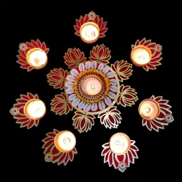 tgs Diwali Rangoli Tealight Candle Holder Set with Lotus Design for Home Decoration Steel 8 - Cup Tealight Holder-picture-28
