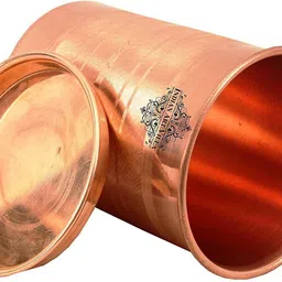 indianartvilla (Pack of 4) Copper Glass Tumbler Cup With Lid, Drinking Serving Water, Yoga Ayurveda, 300 ML, Set of 4 Glass Water/Juice Glass image 5