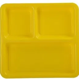 everbuy Premium Quality Dishwasher Safe Microwave Safe BPA Free Break Resistant Toxin Free Lightweight Stackable Food Grade Virgin Plastic Pav bhaji Plate/Snacks/Dinner/Serving Plate Set of 12, Size-23 cm X 23 cm, YELLOW in Color (MADE IN INDIA) Sectioned Plate image 3