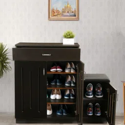 mintwud from pepperfry Unagi 15-Pairs Shoe Cabinet In Wenge Finish With Seating-picture-46