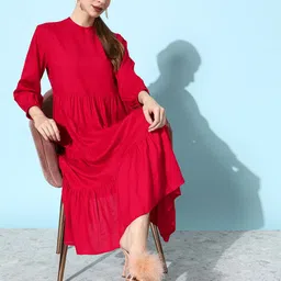 anvi be yourself Women Fit and Flare Red Knee Length Dress image 3