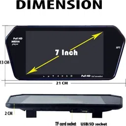 maties 7inch Rearview LED Monito Full HD With USB/TF Card/Remote Control-215 Black LED image 3