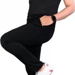 lapataclub Men Regular Fit Black Lycra Blend Trousers image 3