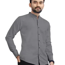 rahul look Men Slim Fit Solid Mandarin Collar Casual Shirt-picture-19