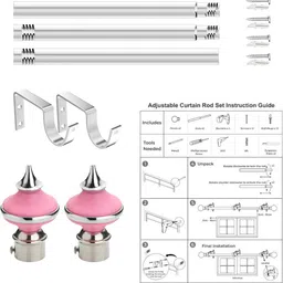 gloxy Pink, Silver Curtain Knobs, Curtain Rods, Rod Rail Bracket Metal image 4