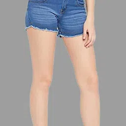 screwy Solid Women Denim Blue Denim Shorts image 3