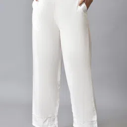 aurelia Women Regular Fit White Pure Cotton Trousers-picture-12
