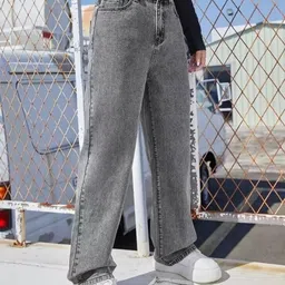 akacy Women Straight Fit High Rise Grey Jeans image 3