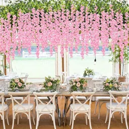 lavidi Elegant Artificial Wisteria Hanging Flower Garland with Cascading White Blossoms Pink Westeria Artificial Flower image 4