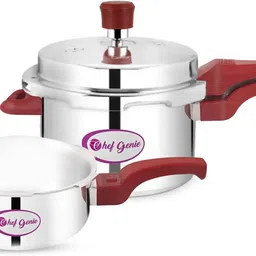 chef genie Aluminium Pressure Cooker with Outer Lid|Silver |Set of 2| 3 L, 5 L Pressure Cooker-picture-10