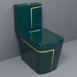 d o t C/T028 Premium Quality Shining Royal Green Commode With Yellow Finishing Line And Round Flush Button Western Commode-picture-7