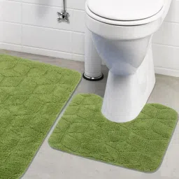 saral home Green Geometric Cotton 32x20 Inches AntiSkid Bath Mat (Set of 2) image 1