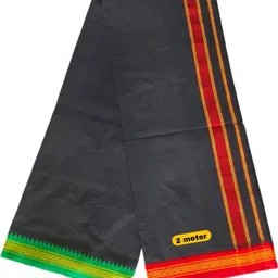 TIRUPPUR COTTON Thalapathi black dhoti and Towel combo Solid Men Dhoti image 2