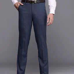 louis philippe Men Slim Fit Dark Blue Polyester Trousers-picture-23