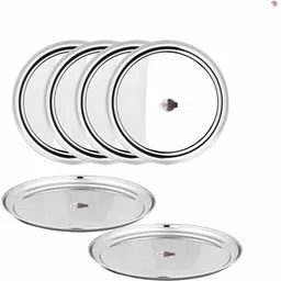 vinod Stainless Steel Rajbhog Plate Set of 6 Pieces, Diameter 28.5cm (RB12) Dinner Plate-picture-20