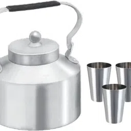 shini lifestyle Traditional Aluminium Roadside Tea Kettle, ketli and steel tea glass set of 6pc Glass Tray Set-picture-31