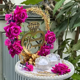 creative horizon Artificial Flower Design Engagement Ring Tray Platter, Name Plate,Ring plate Wood, Plastic Decorative Platter image 3