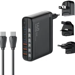 ULTRABYTES 140W GaN USB C Charger 6 Port LED USB Charging Super Fast Charging Laptop Charger Indian Plug for MacBook Pro/Air, Dell XPS,i-Phones 15 Pro,i-pad USB Charger-image-7