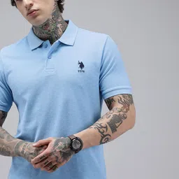 u.s. polo assn. Men Printed Polo Neck Pure Cotton Light Blue T-Shirt-picture-16