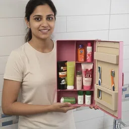 Zahab Wall-Mounted Plastic Bathroom Cabinet with Mirror Door – Magenta Plastic Wall Shelf image 5