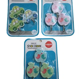 homiee Plastic Self Adhesive Wall Hooks - Fruit & Car Design (Pack of 2 (6 Hooks)) Hook 1-picture-41