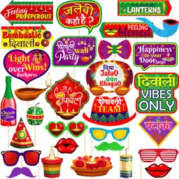zyozi MultiColor Diwali Decorations Photo Booth,Festival of Lights Props (Pack Of 30) Photo Booth Board-picture-20