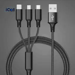 icall USB Type C Cable 2 A 1.2 m Unbreakable 3-In-1 Charging Cable| Micro Usb, Type-C And Lightning, 2A-picture-12